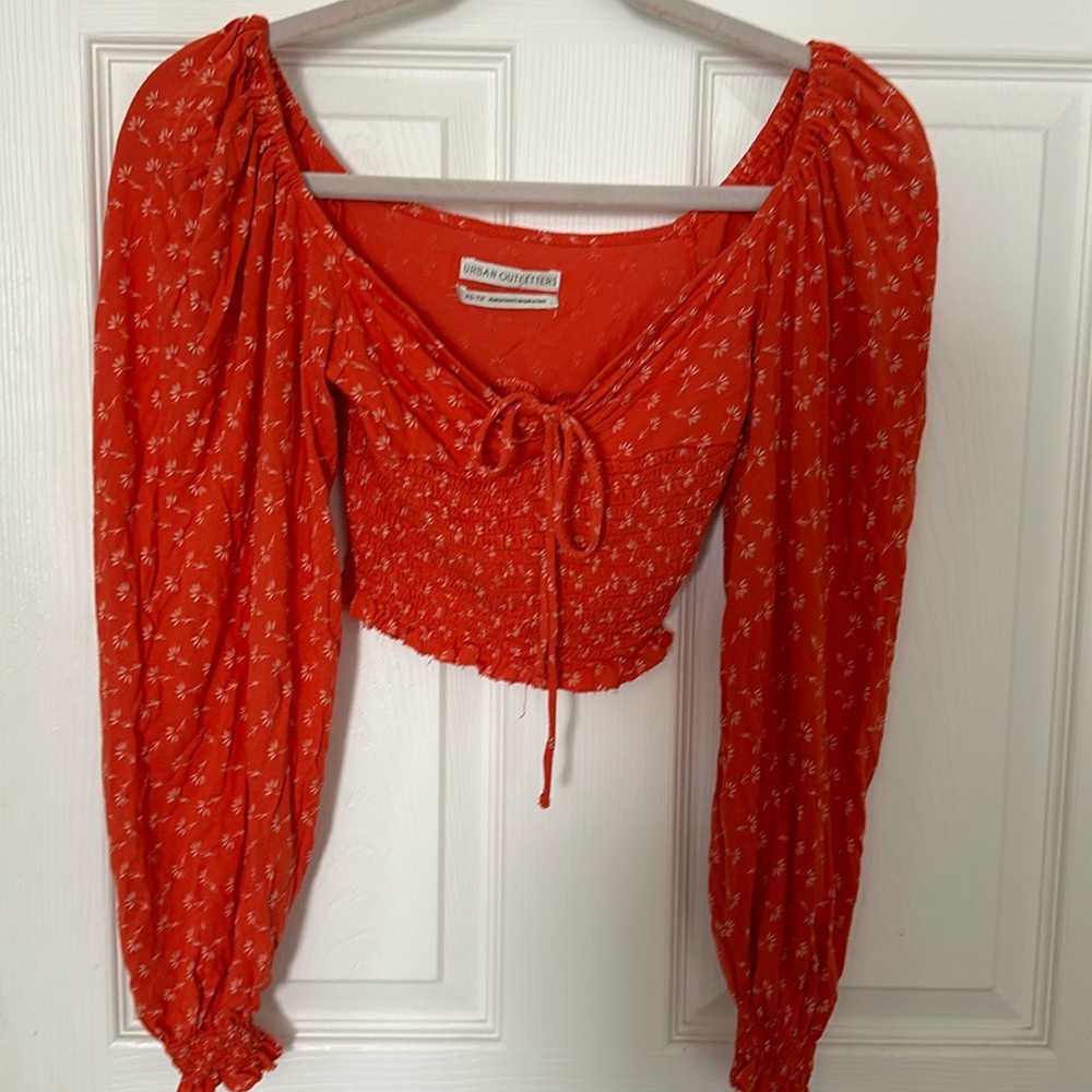 Urban Outfitters cropped blouse in orange-red Xs